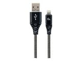 GEMBIRD CC-USB2B-AMLM-2M-BW Premium cotton braided 8-pin cable charging and data cable 2m black/whit