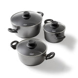 Stoneline 3-pcs Pot Set with glass lids 6932 1.5+2.5+4.5 L, 16/20/24 cm, Aluminium, Anthracite