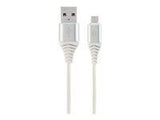 GEMBIRD CC-USB2B-AMmBM-1M-BW2 Premium cotton braided Micro-USB charging and data cable 1m silver/white