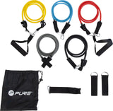 Pure2Improve Exercise Tube Set Black, Blue, Grey, Red and Yellow, Foam, Rubber