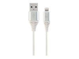 GEMBIRD CC-USB2B-AMLM-1M-BW2 Premium cotton braided 8-pin charging and data cable 1m silver/white