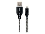 GEMBIRD CC-USB2B-AMLM-1M-BW Premium cotton braided 8-pin cable charging and data cable 1m black/white