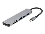 GEMBIRD A-CM-COMBO6-02 Multi Port Adapter USB Type C 6in1 Hub + HDMI + card reader