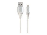 GEMBIRD CC-USB2B-AMmBM-2M-BW2 Gembird Premium бавовняний плетений кабель для зарядки та передачі даних Micro-USB, 2 м, сріблястий/білий