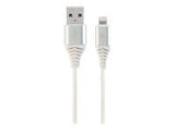 GEMBIRD CC-USB2B-AMLM-2M-BW2 Premium cotton braided 8-pin charging and data cable 2m silver/white