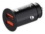 TECHLY Mini Car Charger 2 Ports USB-A Fast Charge 36W in Black Metal