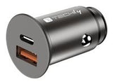 TECHLY Mini Car Charger USB-A and USB-C Fast Charge 3.0 38W Black Metal