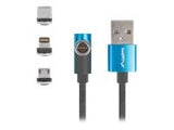 LANBERG cable USB-A M USB micro M +Lightning M +USB-C M 2.0 1m black-blue angled QC 3.0 magnetic